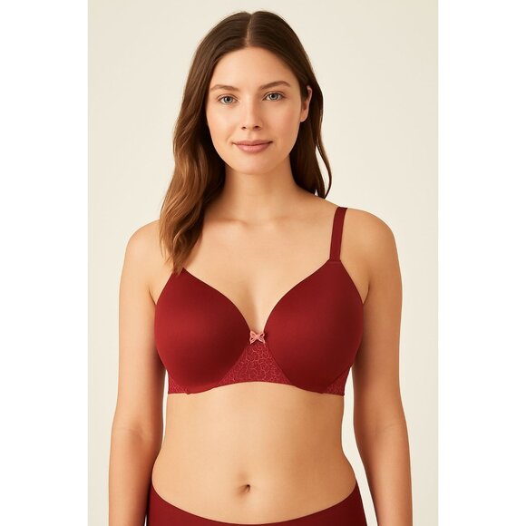 Cacique Other - Cacique 42D Simply Wire-Free T-Shirt Bra Lace Trim Burgundy Red